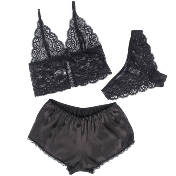 953928 SVILA I ČIPKA NOĆNA HALJINA + GAĆICE CRNA L/XL