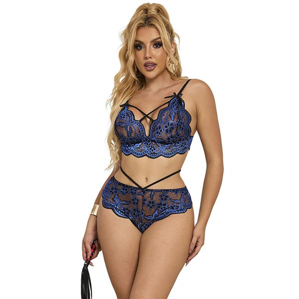 954079 BRA + PANTIES LACE BLUE L/XL