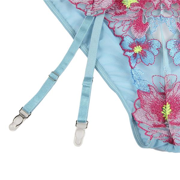 954116 BRA + PANTIES S GARTER BELT CVJETNI DIZAJN PLAVI L/XL