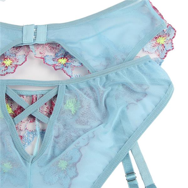 954116 BRA + PANTIES S GARTER BELT CVJETNI DIZAJN PLAVI L/XL