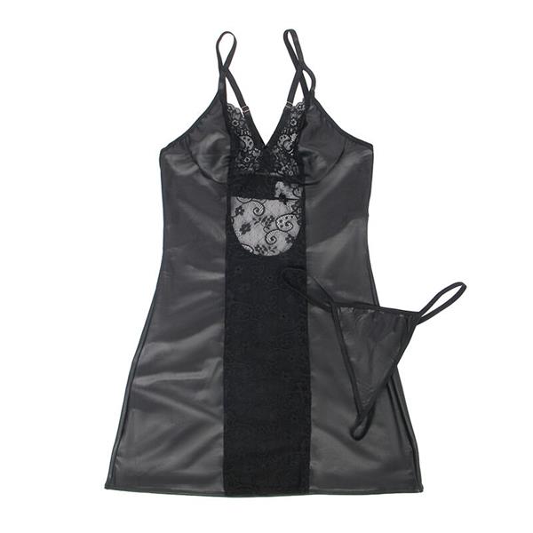 954161 DRESS + THONG LEATHER BLACK S/M