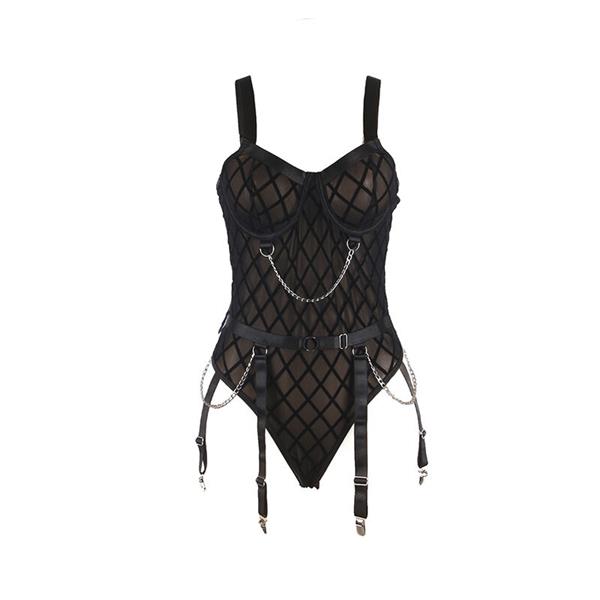 954260 BODY WITH CHAINS + GARTER BELT BLACK S/M