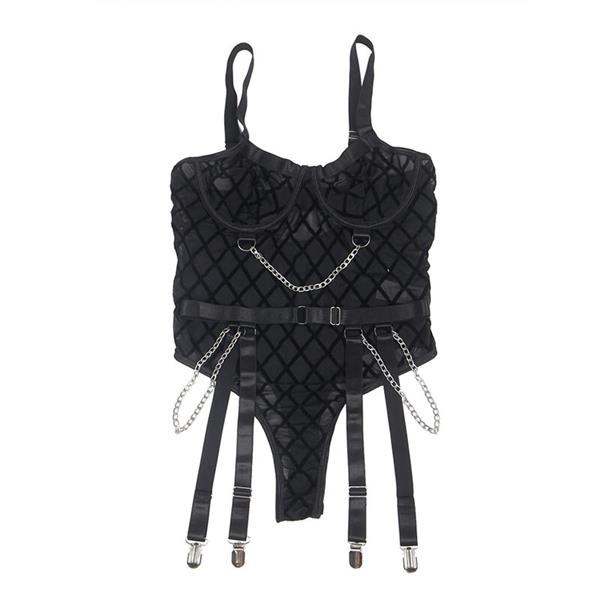 954260 BODY WITH CHAINS + GARTER BELT BLACK S/M