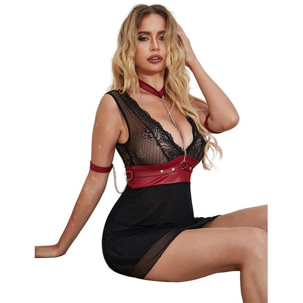 954420 ČIPKASTA BONDAGE HALJINA CRNA S/M