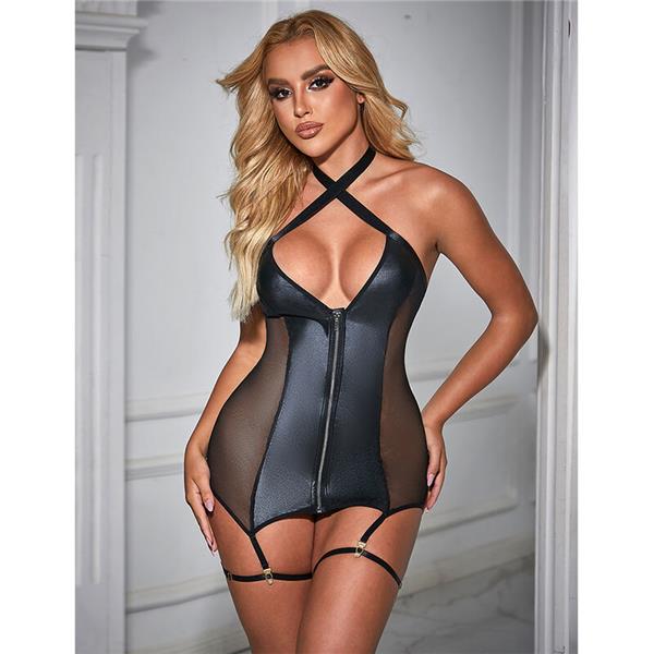 954451 SEKSI MREŽASTA HALJINA KOŽA CRNA L/XL