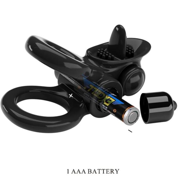 PASIONIRANI PRSTEN DVOJNI VIBRIRAJUĆI PRSTEN + STIMULATOR KLITORISA CRNI