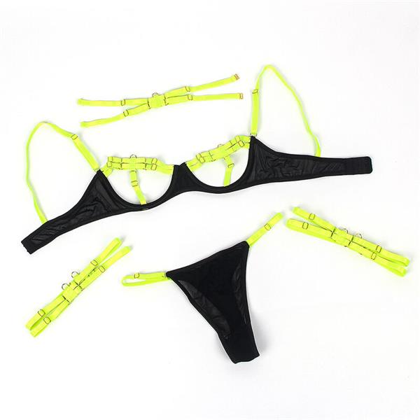 955281 BRA SET WITH NECKLACE AND LEG DETAILS FLUORESCENT GREEN L/XL