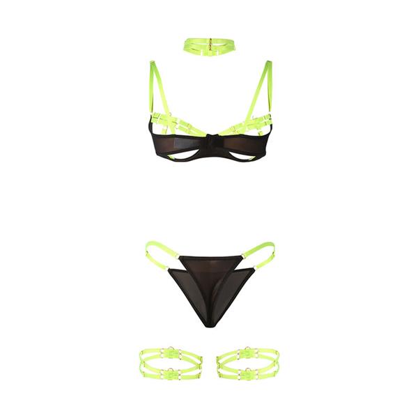955281 BRA SET WITH NECKLACE AND LEG DETAILS FLUORESCENT GREEN L/XL