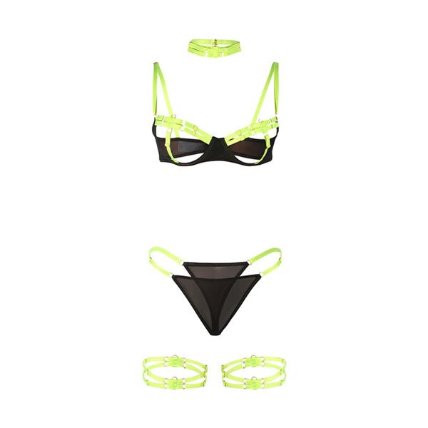955281 BRA SET WITH NECKLACE AND LEG DETAILS FLUORESCENT GREEN L/XL