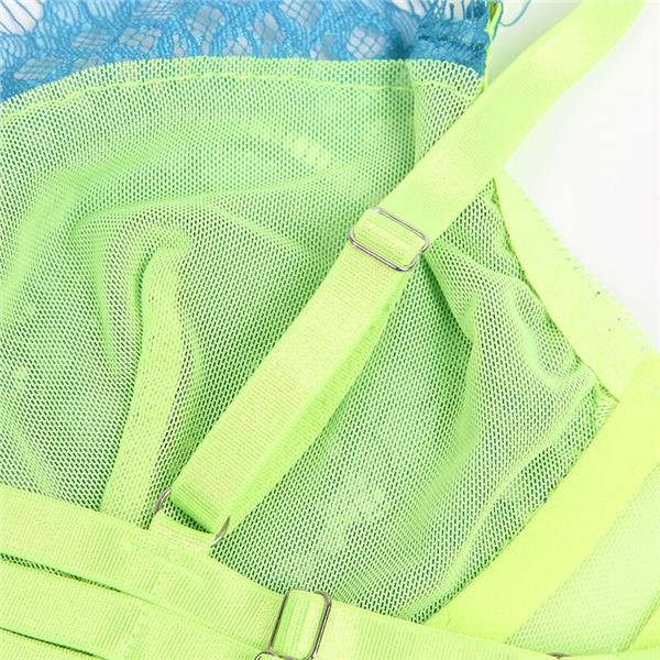 955328 BRA SET WITH LACE AND GARTER LINES GREEN AND BLUE L/XL