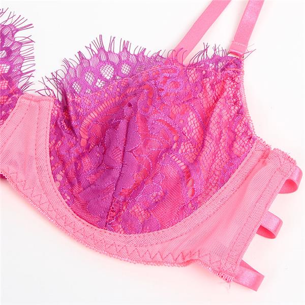 955359 SET OF BRA WITH LACE AND GARTER LINKS PINK AND PURPLE S/M
