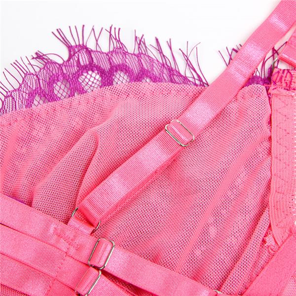 955366 BRA SET WITH LACE AND GARTER LINES PINK AND PURPLE L/XL