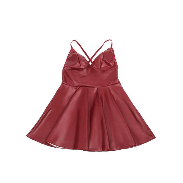 955403 DRESS WITH BURGUNDY LEATHER STRAPS L/XL