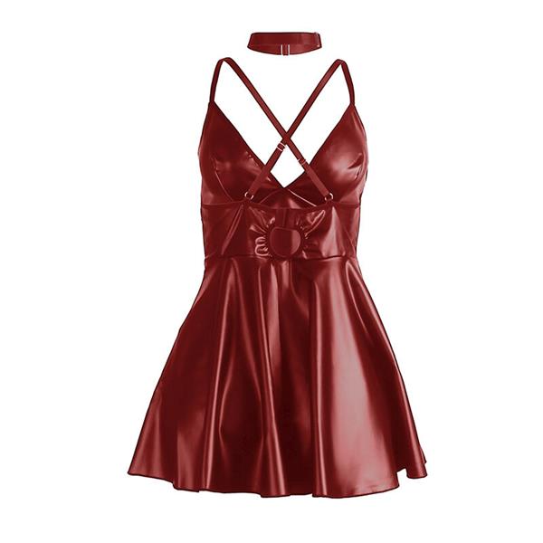 955403 DRESS WITH BURGUNDY LEATHER STRAPS L/XL