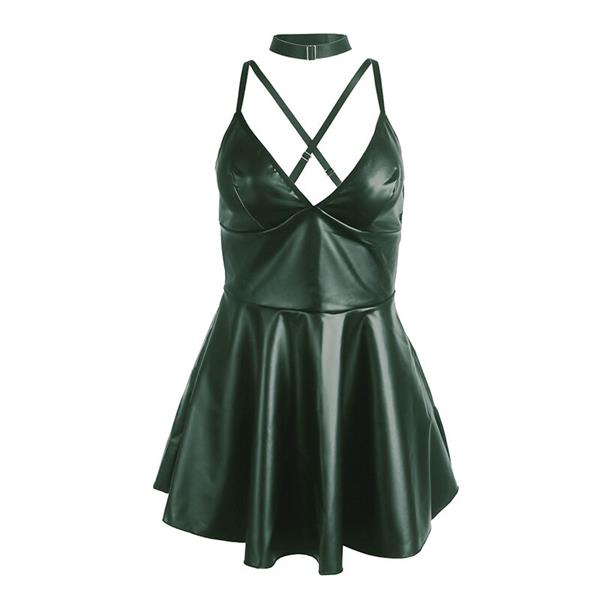 955434 DRESS WITH GREEN LEATHER STRAPS S/M
