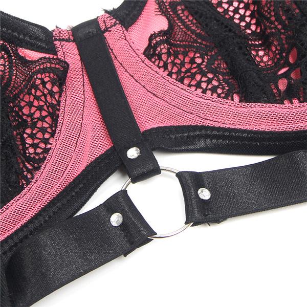 955571 PINK PATENT LEATHER MESH ZIPPER BRA SET S/M