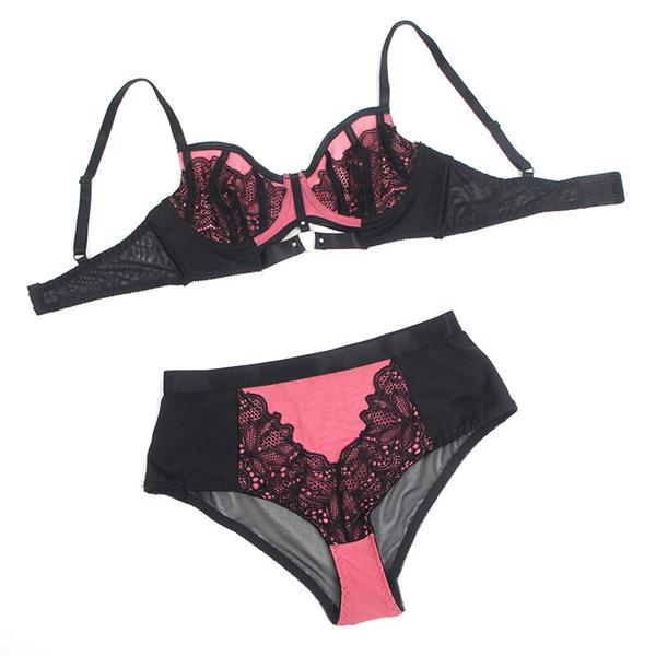 955588 PINK PATENT LEATHER MESH ZIPPER BRA SET L/XL