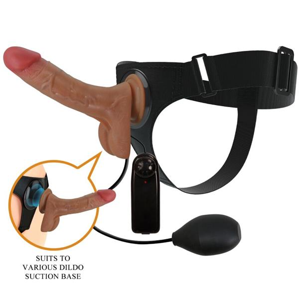 UNIVERZALNI HARNES BRIEFS S VIBRIRAJUĆIM I PRSKAJUĆIM DILDOM 15.5 CM MULATO