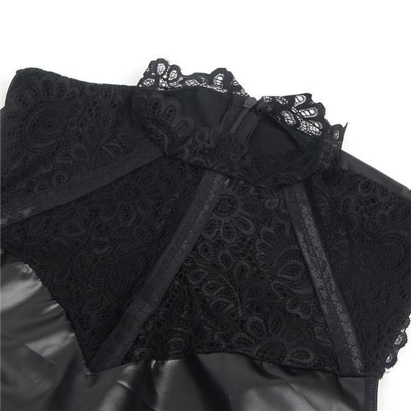 957544 ČIPKASTA OVRATNIK KOŽNA HALJINA CRNA S/M