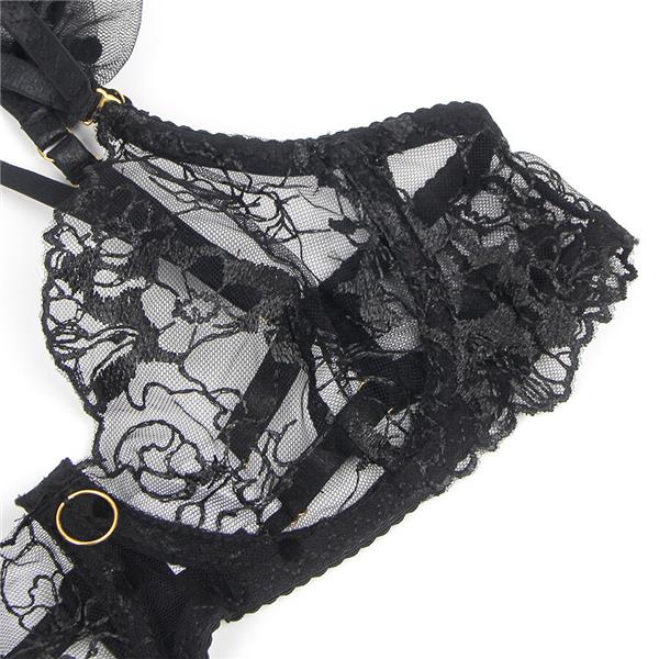 957483 ČIPKASTI GRUDNJAK I PANTY SET CRNI S/M