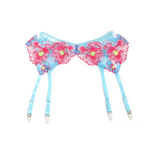 957643 FLOWER EMBROIDERED BRA AND GARTER BELT SET PINK S/M