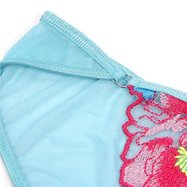 957643 FLOWER EMBROIDERED BRA AND GARTER BELT SET PINK S/M