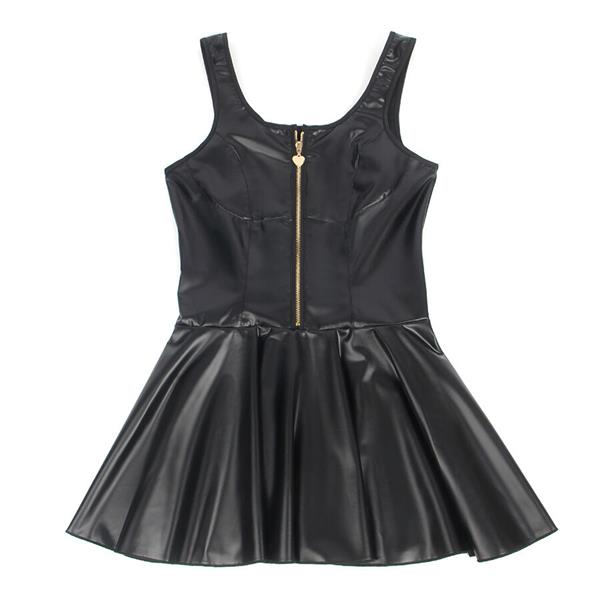 957667 HEART ZIPPER LEATHER DRESS BLACK S/M