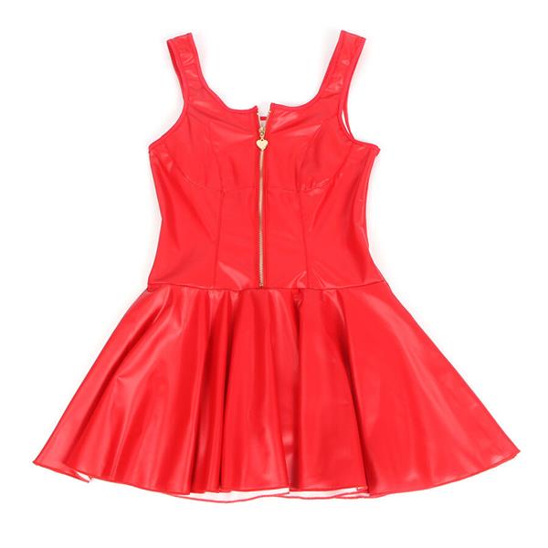 957681 HEART ZIPPER LEATHER DRESS RED S/M