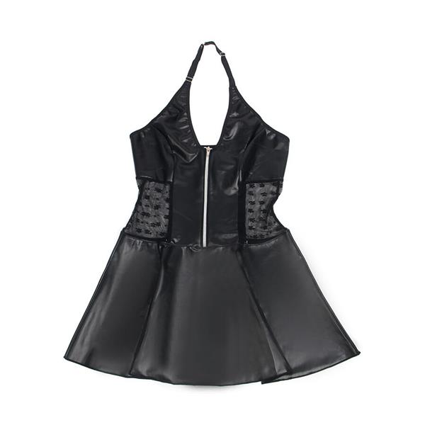 957704 LACE ZIPPER LEATHER DRESS BLACK S/M