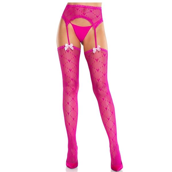HEART STOCKINGS WITH GARTERS MAGENTA