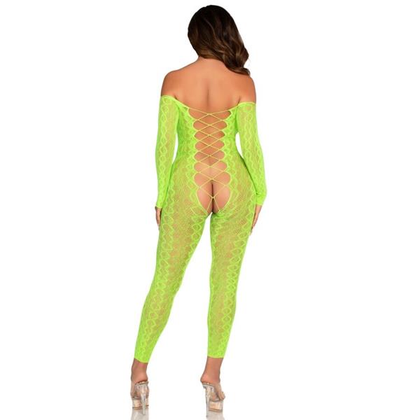 KROTKI BODY STOCKING EGZOTIČNA ZMIJSKA ČIPKA NEON ZELENA