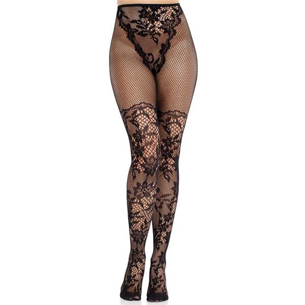 DAHLIA LACE STOCKINGS WITH NET DETAIL BLACK