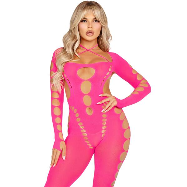 PINK OPEN BACK BODYSTOCKING ONE SIZE