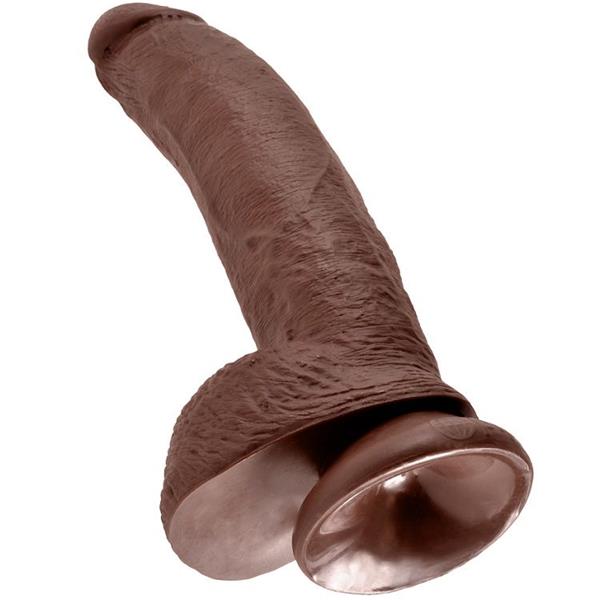 9 DILDO RJAVA Z JAJCI 22.9 CM