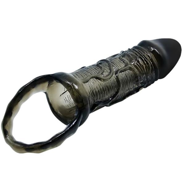 PENIS EXTENDER COVER WITH STRAP FOR TESTICLES BLACK 13.5 CM