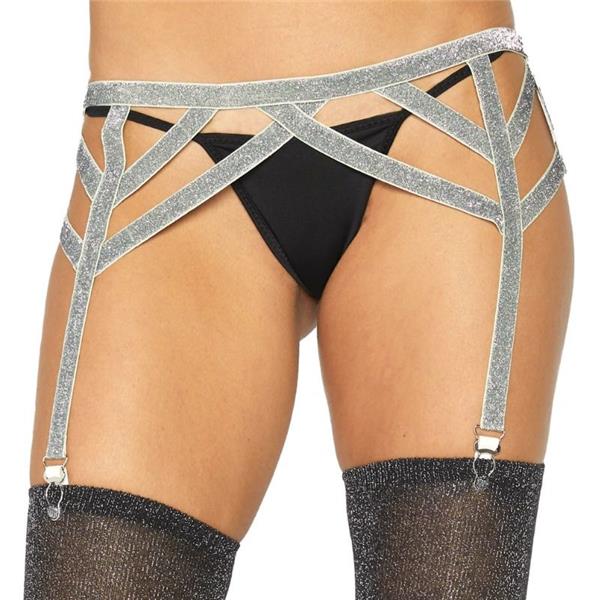 SILVER LUREX ELASTIC GARTER BELT ONE SIZE