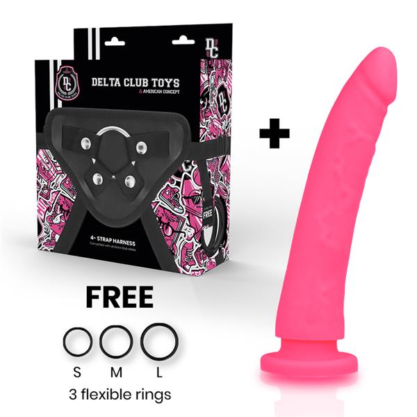 TOYS HARNESS + DONG ROZA SILIKON 20 CM -O- 4 CM