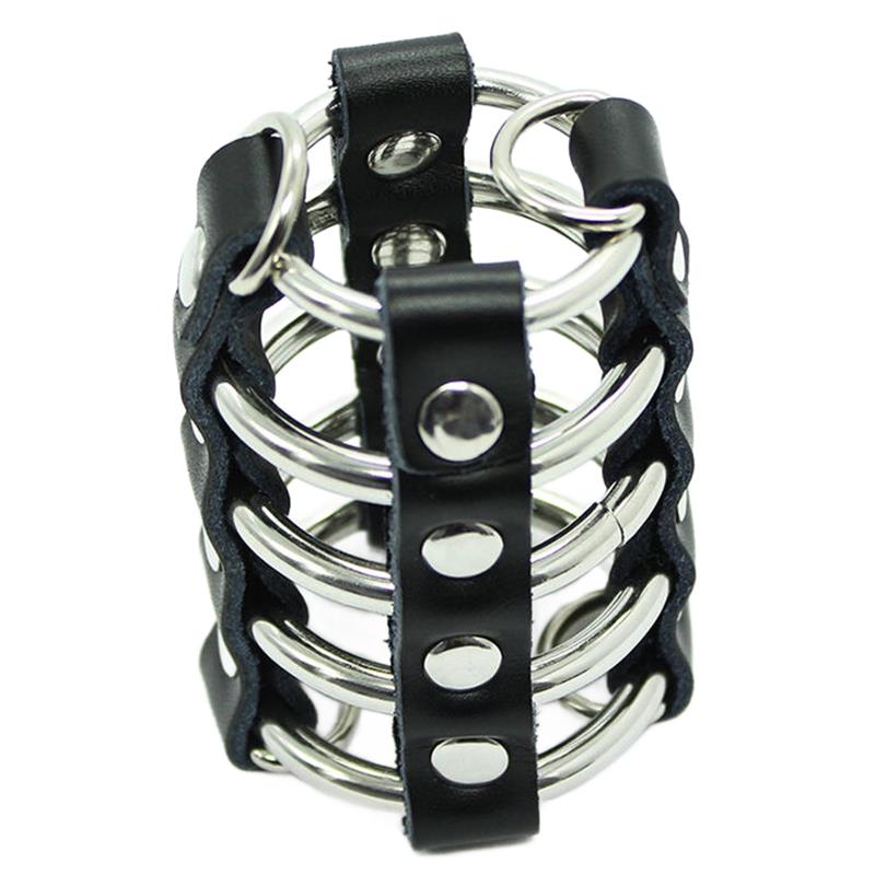 PENIS CAGE WITH METAL RINGS AND LEATHER STRAPS