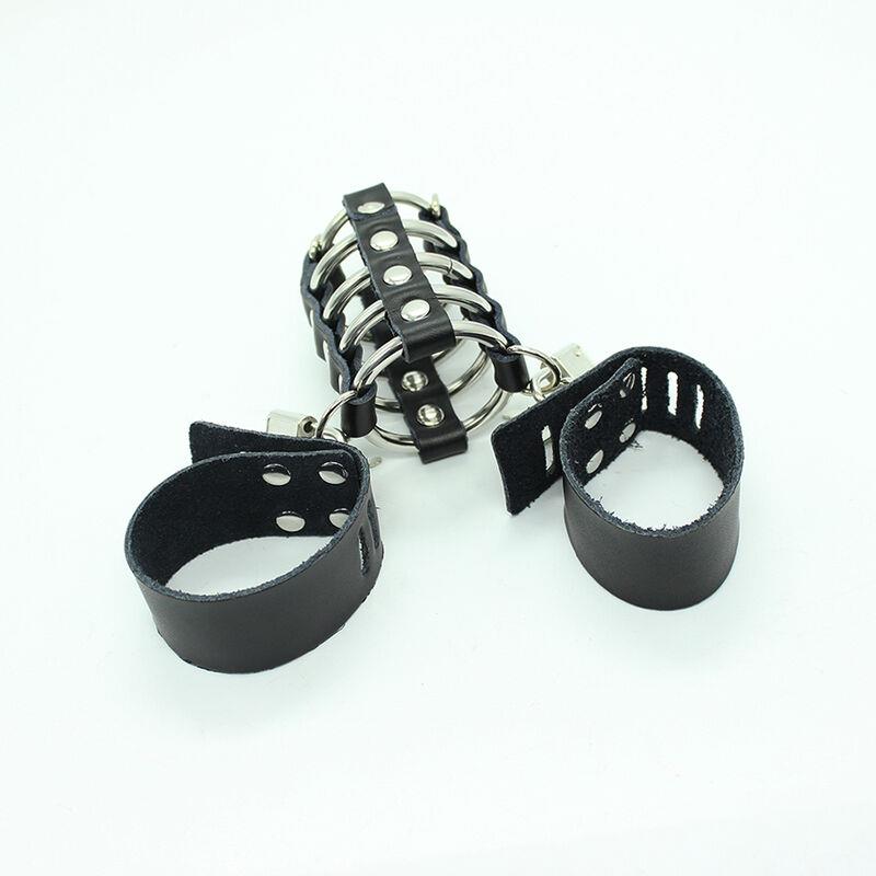 PENIS CAGE WITH METAL RINGS AND LEATHER STRAPS