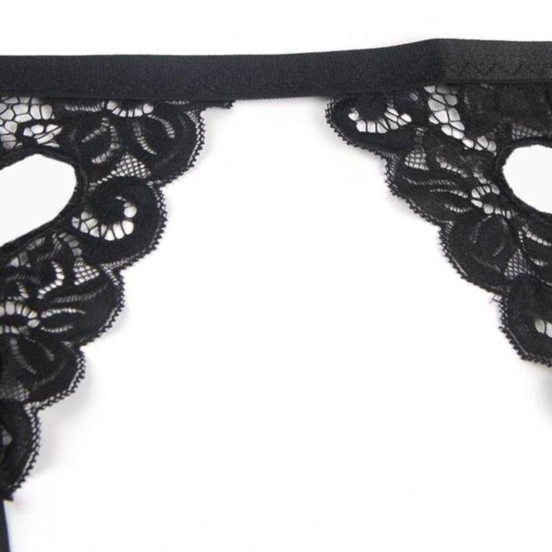 SET THREE PIECES SET BRA + GARTER BELT + THONG S/M
