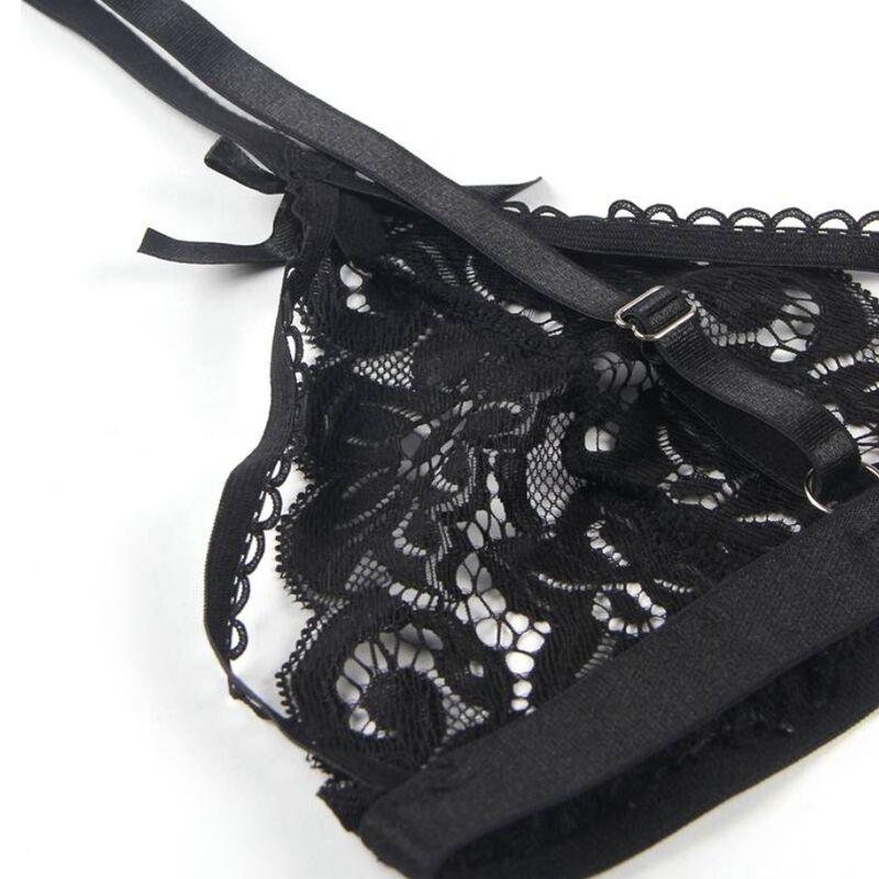 SET THREE PIECES SET BRA + GARTER BELT + THONG S/M