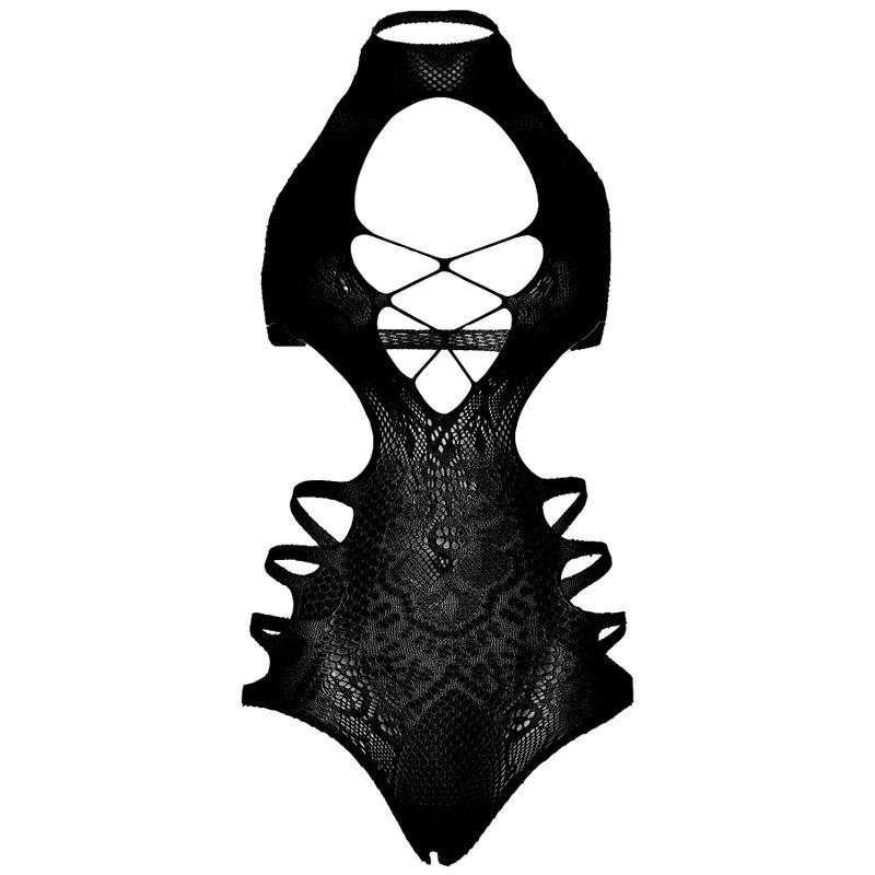 CUT OUT STRAPPY BODYSUIT ONE SIZE - BLACK