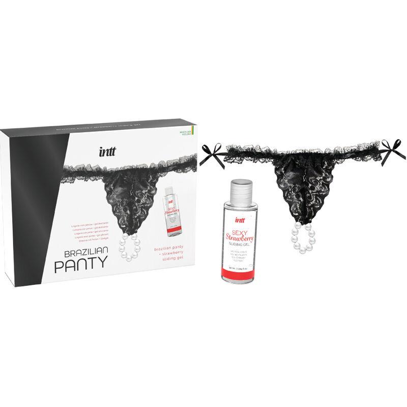 BRAZILIAN BLACK PANTY WITH PEARLS AND LUBRICANT GEL 50 ML