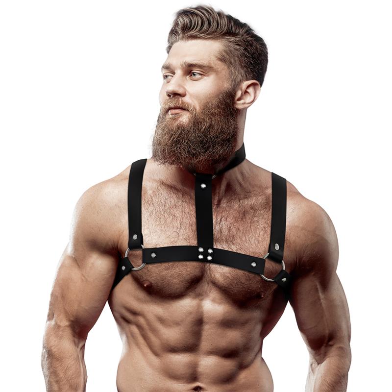 ADJUSTABLE ECO-LEATHER CHEST HARNESS WITH NECKLACE FOR MEN
