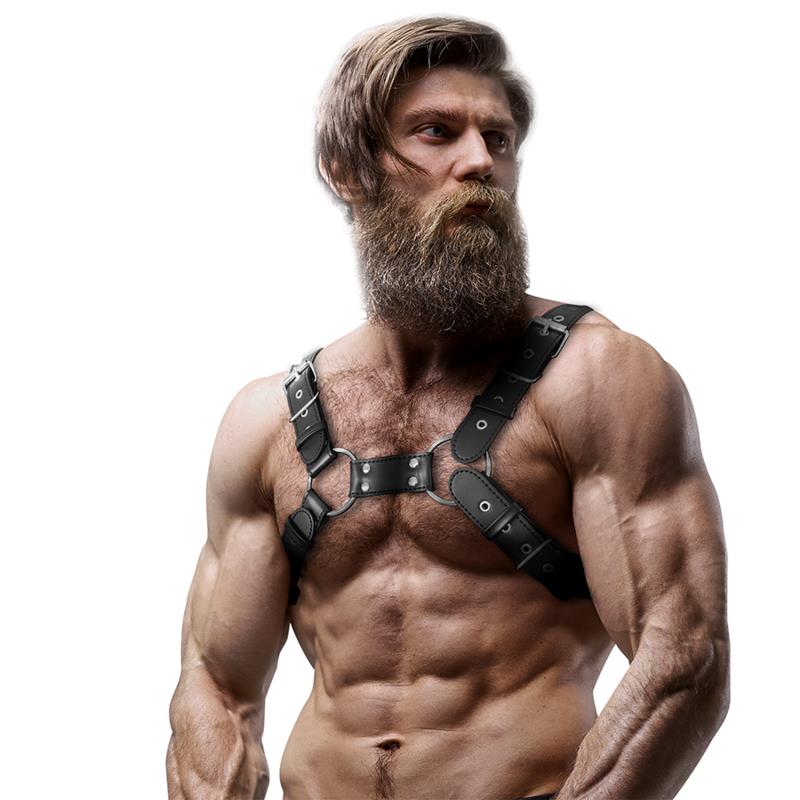 MENS ADJUSTABLE ECO-LEATHER CHEST BULLDOG HARNESS