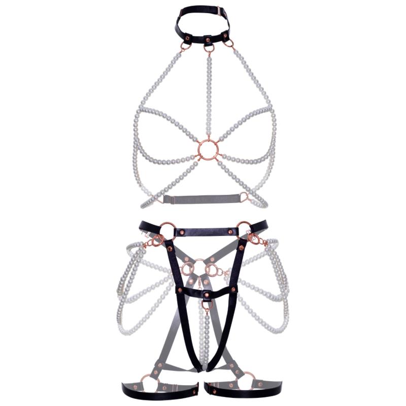 HARNESS BRA & PEARL GARTER S
