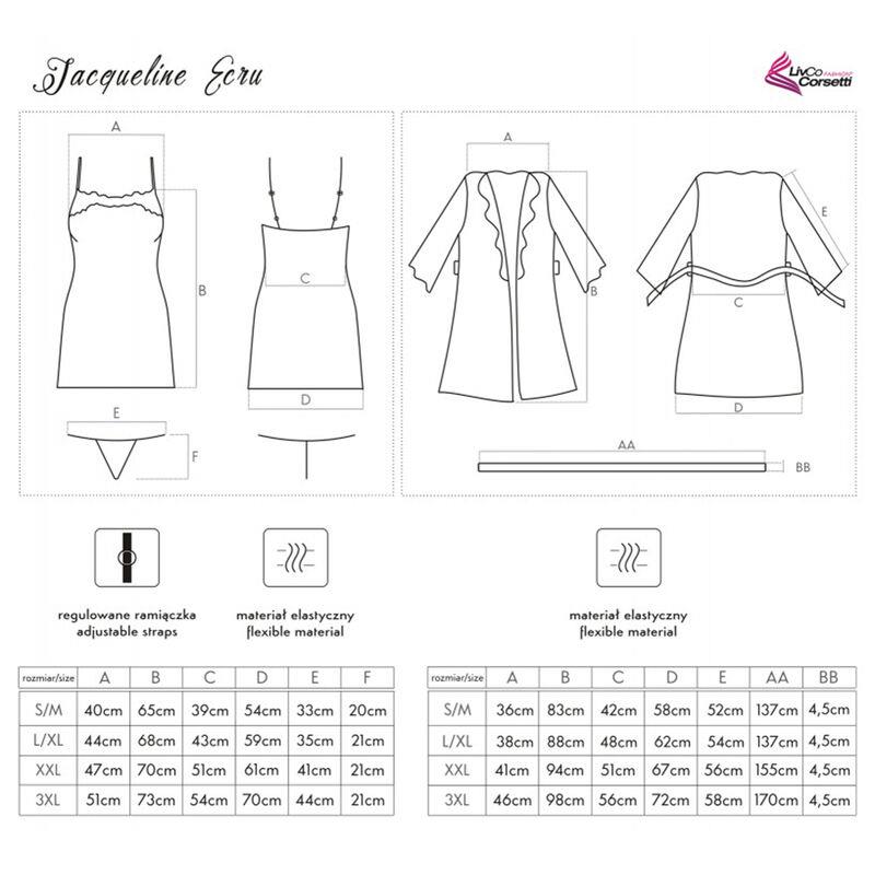 JACQUELINE LC 90249 DRESSING GOWN + SHIRT + PANTY ECRU S/M