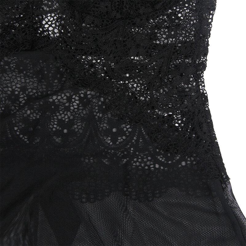 BABYDOLL TULLE FABRIC WITH LACE AND FLOWER DETAIL BLACK S/M