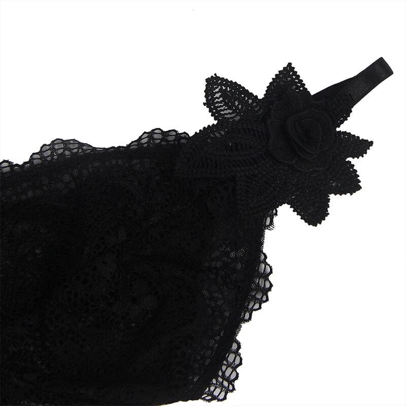 BABYDOLL TULLE FABRIC WITH LACE AND FLOWER DETAIL BLACK S/M