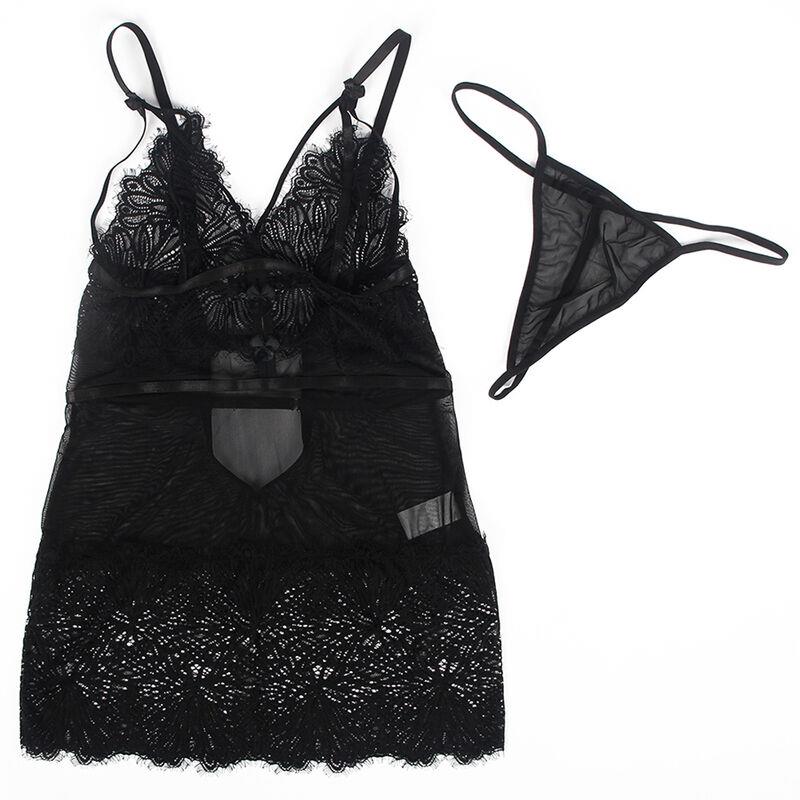 BABYDOLL S PODESIVIM ČIPKASTIM TRAKAMA CRNI S/M